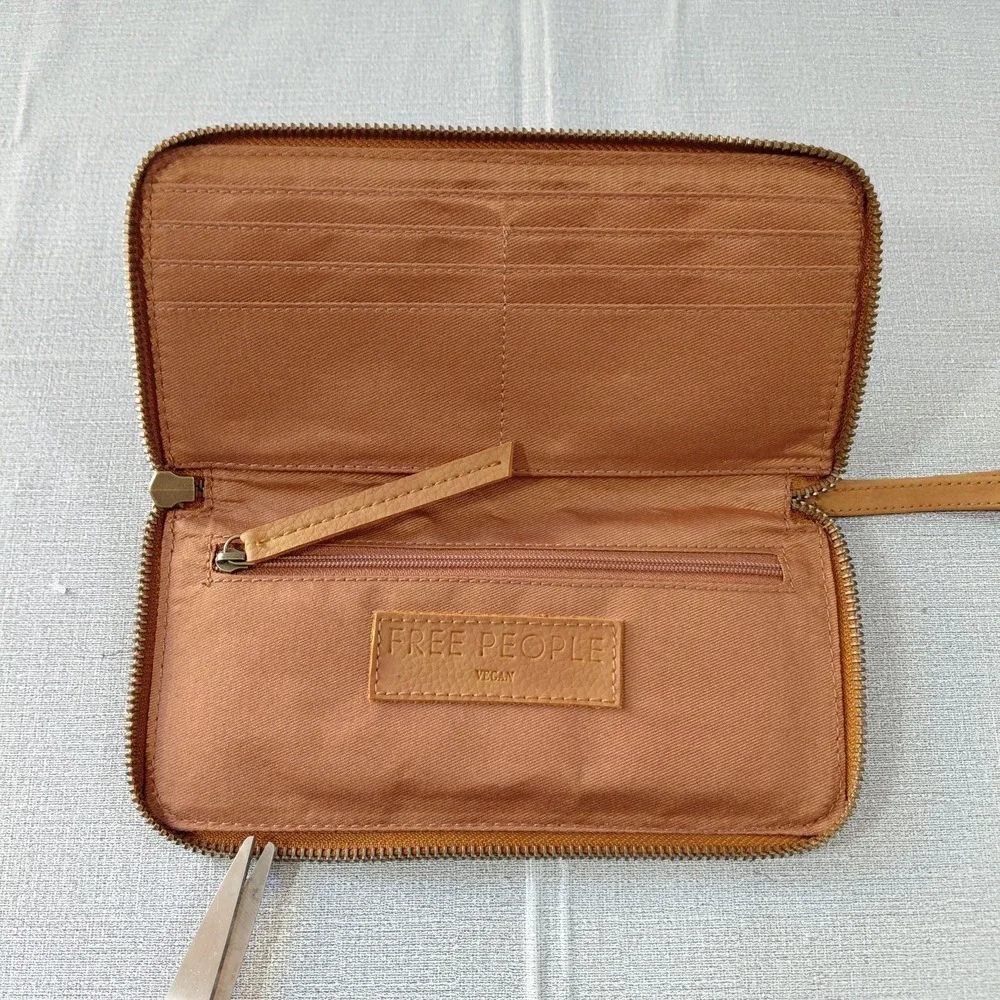 Free People Vegan Leather Zip Around Wallet Women's Brown Wristlet